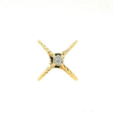 ESTATE .18CT DIAMOND 18KT YELLOW GOLD 3D FLOWER CRISS CROSS INFINTY LOVE RING