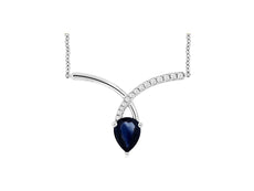 1.54CT DIAMOND & AAA SAPPHIRE 14KT WHITE GOLD 3D PEAR SHAPE V SHAPE FUN NECKLACE