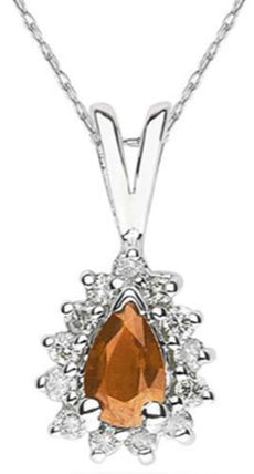 .75CT DIAMOND & AAA CITRINE 14KT WHITE GOLD PEAR SHAPE & ROUND FLOATING PENDANT