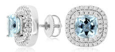 2.15CT DIAMOND & AAA AQUAMARINE 14K WHITE GOLD 3D SQUARE SCREWBACK STUD EARRINGS