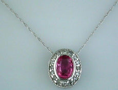 1.09CT DIAMOND & AAA PINK SAPPHIRE 14K WHITE GOLD HALO FILIGREE FLOATING PENDANT