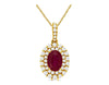 1.29CT DIAMOND & AAA RUBY 14KT YELLOW GOLD OVAL & ROUND HALO FLOATING PENDANT