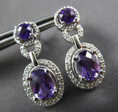 2.25CT DIAMOND & AAA AMETHYST 14KT WHITE GOLD OVAL & ROUND HALO HANGING EARRINGS