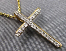 ESTATE .13CT DIAMOND 14KT YELLOW GOLD 3D CLASSIC DOUBLE CROSS FLOATING PENDANT
