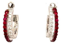 ESTATE .69CT DIAMOND & AAA RUBY 18KT WHITE GOLD UMBRELLA HOOP HANGING EARRINGS