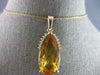 LARGE 10.10CT DIAMOND & AAA YELLOW TOPAZ 14KT YELLOW GOLD 3D TEAR DROP PENDANT