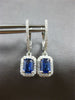 1.32CT DIAMOND & AAA SAPPHIRE 14KT WHITE GOLD EMERALD CUT HALO HANGING EARRINGS