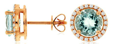 ESTATE 2.53CT DIAMOND & AAA AQUAMARINE 14K ROSE GOLD 3D ROUND HALO STUD EARRINGS