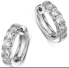2.0CT DIAMOND 14KT WHITE GOLD ROUND CLASSIC 5 STONE HUGGIE HOOP HANGING EARRINGS