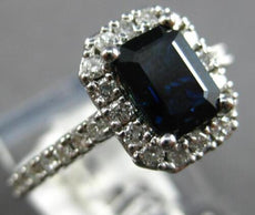 1.71CT DIAMOND & AAA SAPPHIRE 14K WHITE GOLD EMERALD CUT & ROUND ENGAGEMENT RING