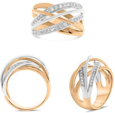 .32CT DIAMOND 14K WHITE & ROSE GOLD 3D ROUND CLASSIC INTERWOVEN ANNIVERSARY RING