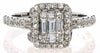 1.37CT DIAMOND 18KT WHITE GOLD 3D ROUND & BAGUETTE CLUSTER SQUARE HALO LOVE RING