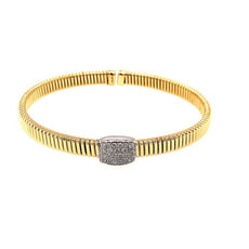 .36CT DIAMOND 18K 2 TONE GOLD CLASSIC SQUARE PAVE SNAKE FLEXIBLE BANGLE BRACELET