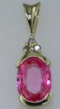 1.43CT DIAMOND & AAA PINK SAPPHIRE 14KT YELLOW GOLD SEMI BEZEL FLOATING PENDANT