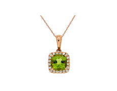 1.21CT DIAMOND & AAA PERIDOT 14KT ROSE GOLD CUSHION & ROUND SQUARE HALO PENDANT