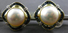 LARGE 2.44CT DIAMOND & AAA SAPPHIRE & AAA MABE PEARL 14K YELLOW GOLD 3D EARRINGS