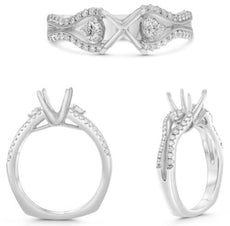.50CT DIAMOND 14K WHITE GOLD 3D ROUND 3 STONE 4 PRONG SEMI MOUNT ENGAGEMENT RING