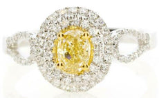 .85CT WHITE & FANCY YELLOW DIAMOND 18KT 2 TONE GOLD 3D OVAL HALO ENGAGEMENT RING