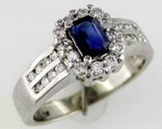 1.3CT DIAMOND & AAA SAPPHIRE 14KT WHITE GOLD EMERALD CUT & ROUND ENGAGEMENT RING
