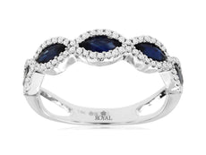 1.20CT DIAMOND & AAA SAPPHIRE 14KT WHITE GOLD MARQUISE 5 STONE ANNIVERSARY RING