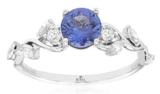 1.33CT DIAMOND & AAA TANZANITE 14K WHITE GOLD 3D ROUND & MARQUISE ENGAGMENT RING