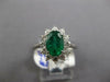 ESTATE LARGE 2.14CT DIAMOND & AAA EMERALD PLATINUM OVAL & ROUND ENGAGEMENT RING