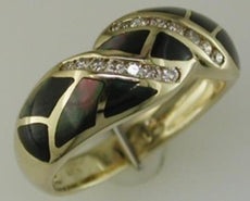 .22CT DIAMOND & AAA MOTHER OF PEARL 14KT YELLOW GOLD CRISS CROSS COBRA FUN RING