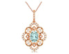 .90CT DIAMOND & AAA AQUAMARINE 14KT ROSE GOLD OVAL OPEN FILIGREE FLOWER PENDANT