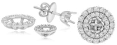ESTATE 1.02CT DIAMOND 14KT WHITE GOLD ROUND DOUBLE HALO SEMI MOUNT STUD EARRINGS