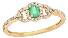 .33CT DIAMOND & AAA EMERALD 18KT YELLOW GOLD OVAL & ROUND FLOWER LOVE KNOT RING