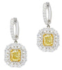 LARGE 6.03CT WHITE & FANCY YELLOW DIAMOND 18KT 2 TONE GOLD DOUBLE HALO EARRINGS