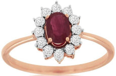 0.66CT DIAMOND & AAA RUBY 14KT WHITE & ROSE GOLD 3D OVAL & ROUND FRIENDSHIP RING