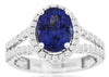 LARGE 2.72CT DIAMOND & AAA TANZANITE 14K WHITE GOLD OVAL & ROUND ENGAGEMENT RING