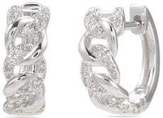 ESTATE .15CT DIAMOND 14KT WHITE GOLD 3D LOVE KNOT FUN HUGGIE HANGING EARRINGS