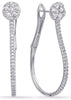 1.18CT DIAMOND 14KT WHITE GOLD 3D FLOWER TEAR DROP CLIP ON HOOP HANGING EARRINGS
