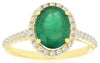 2.19CT DIAMOND & AAA EMERALD 14KT YELLOW GOLD OVAL & ROUND HALO ENGAGEMENT RING