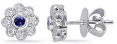 .34CT DIAMOND & AAA SAPPHIRE 14KT WHITE GOLD 3D FILIGREE MILGRAIN STUD EARRINGS