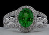 2.50CT DIAMOND & AAA TSAVORITE 18KT WHITE GOLD 3D OVAL FILIGREE ENGAGEMENT RING
