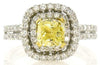 2.05CT WHITE & FANCY YELLOW DIAMOND 18KT 2 TONE GOLD DOUBLE HALO ENGAGEMENT RING