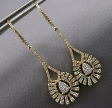 LARGE 1.27CT DIAMOND 14K YELLOW GOLD 3D ROUND & BAGUETTE FLORAL HANGING EARRINGS