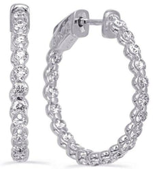 1.64CT DIAMOND 14KT WHITE GOLD 3D SHARED PRONG INSIDE OUT HOOP HANGING EARRINGS