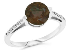 2.14CT DIAMOND & AAA SMOKY TOPAZ 14K WHITE GOLD 3D CLASSIC ROUND ENGAGEMENT RING