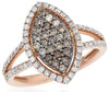 WIDE .85CT WHITE & MOCHA DIAMOND 14KT ROSE GOLD CLUSTER MARQUISE SHAPE HALO RING