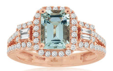 1.98CT DIAMOND & AAA AQUAMARINE 14KT ROSE GOLD 3D HALO OCTAGON ENGAGEMENT RING