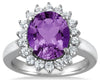 LARGE 4.72T DIAMOND & AAA AMETHYST 14KT WHITE GOLD OVAL & ROUND FLOWER FUN RING