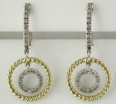 0.18CT DIAMOND 14KT WHITE GOLD 3D CIRCLE OF LIFE ROPE LEVERBACK HANGING EARRINGS