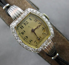 ANTIQUE LARGE .50CT OLD MINE DIAMOND PLATINUM ART DECO SQUARE LADY'S WATCH 28187