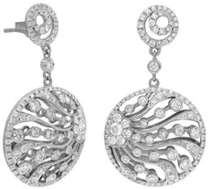 2.0CT DIAMOND 14KT WHITE GOLD FLORAL MULTI ROW BY THE YARD FUN HANGING EARRINGS