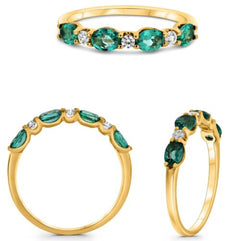 .72CT DIAMOND & AAA EMERALD 14K YELLOW GOLD ROUND & OVAL 7 STONE LUCIDA FUN RING