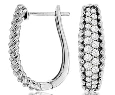 1.0CT DIAMOND 14KT WHITE GOLD ROUND 2 ROW GRADUATING FILIGREE HANGING EARRINGS
